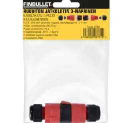Ruuviton jatkoliitin 3-napainen IP68 Finbullet