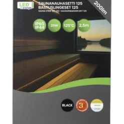 Saunanauhasetti Led Energie 125 2,5m 2700K 10W/m IP65 musta 160lm
