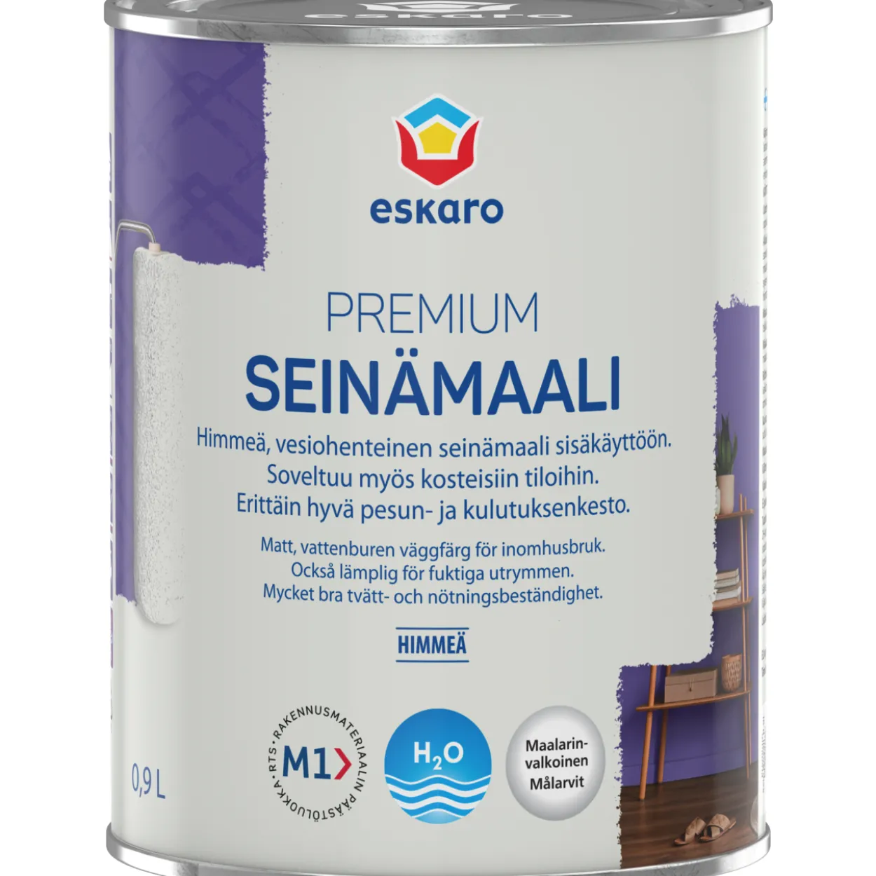 Seinämaali Eskaro Premium maalarinvalkoinen 0,9 l
