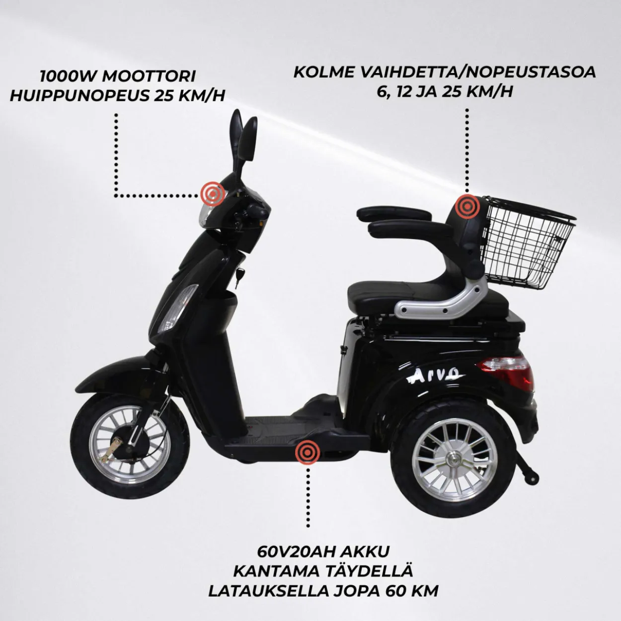 Senioriskootteri Arvo P300 musta