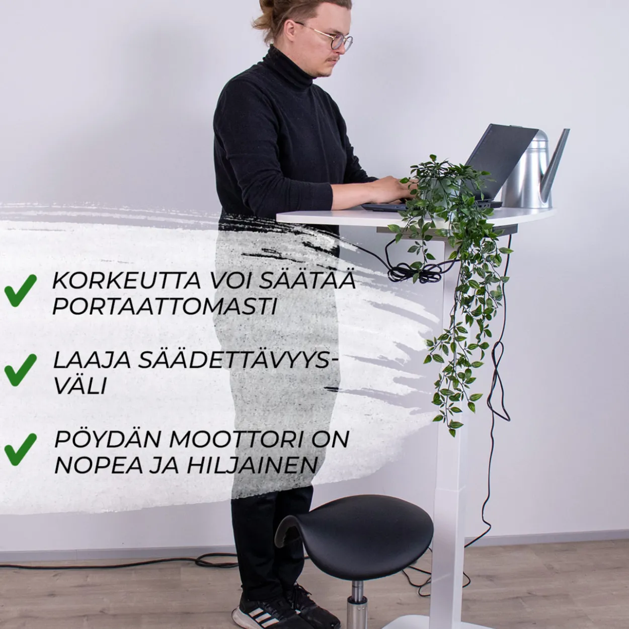 Sähköpöytä Lykke 90 x 55 cm L200 valkoinen