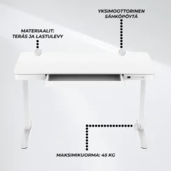 Sähköpöytä Lykke 120 x 60 cm Polar valkoinen