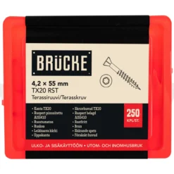 Terassiruuvi Brücke 4,2 x 55 mm, AISI410 + Ruspert, 250 kpl, ruskea