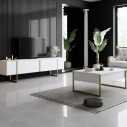 TV-taso Chic Home 180 cm Lyydia valkoinen/kulta
