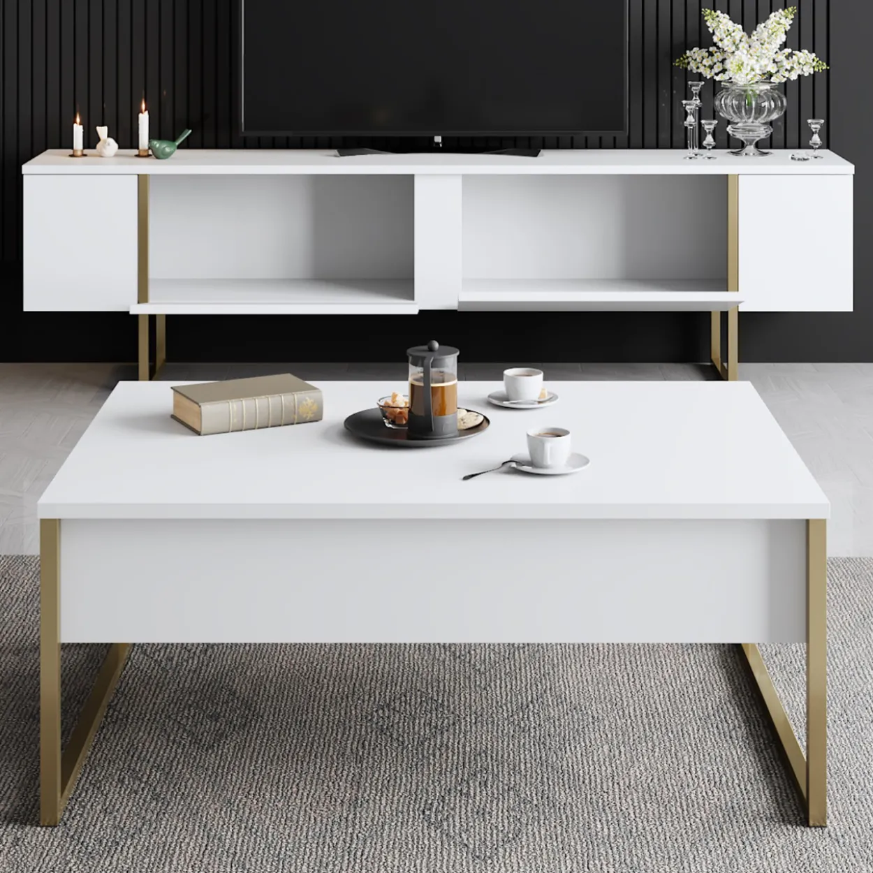 TV-taso Chic Home 180 cm Lyydia valkoinen/kulta