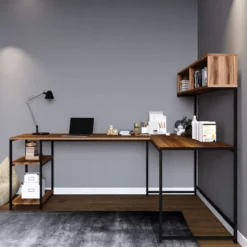 Työpöytä Chic Home 200 x 130 cm Caren hyllyköillä