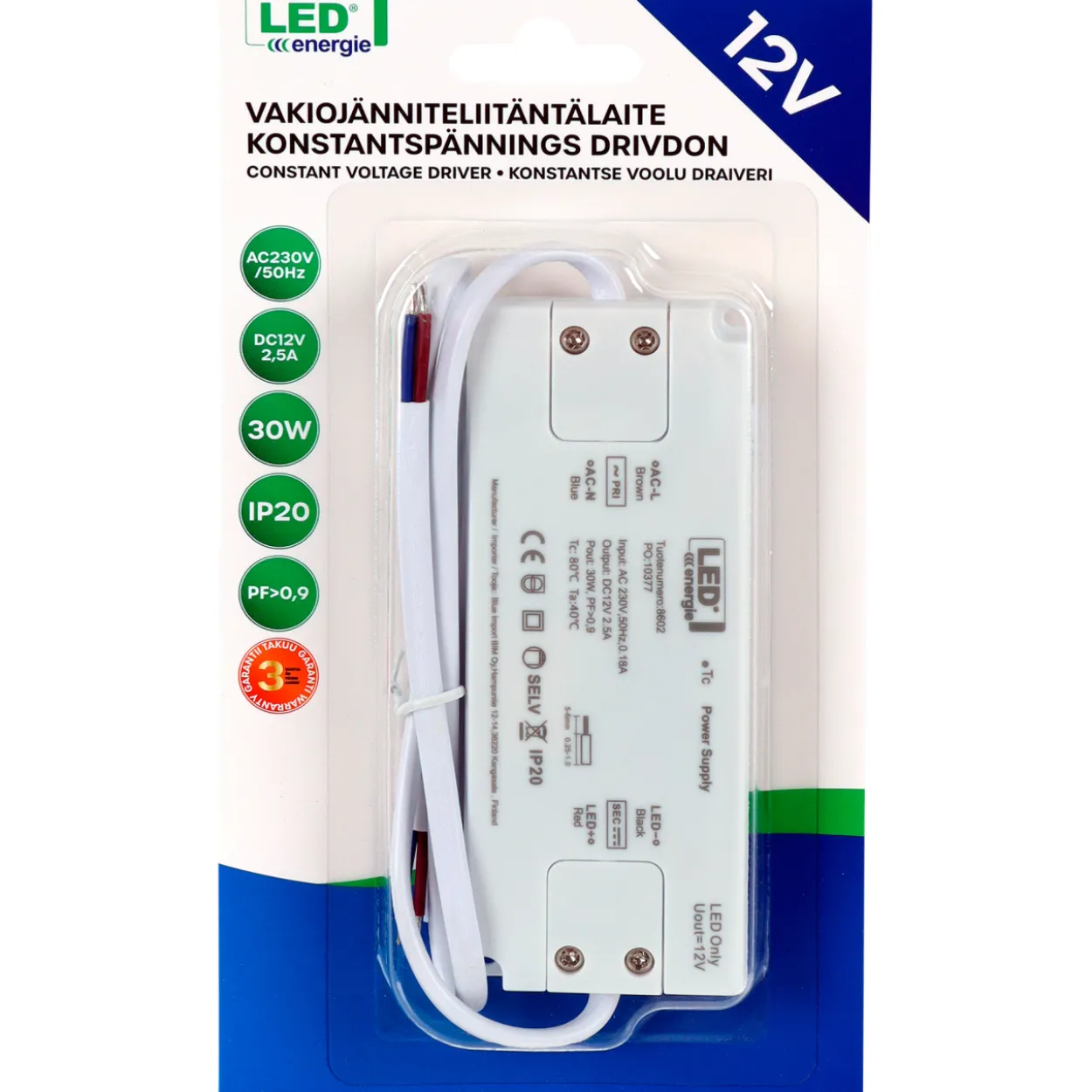 Vakiojänniteliitäntälaite Led Energie 12V 30W IP20 125 x 50 x 15 mm