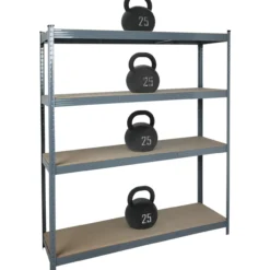 Varastohylly metallia, 4 MDF tasoa / 265 kg, 180 x 160 x 45 cm