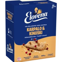 Välipalakeksi Elovena 10 x 30 g karpalo-kinuski 100 % kauraa